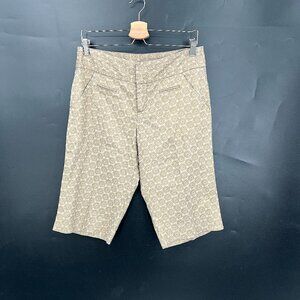Anthropologie Idra gold beige floral Bermuda long line walking shorts linen 8